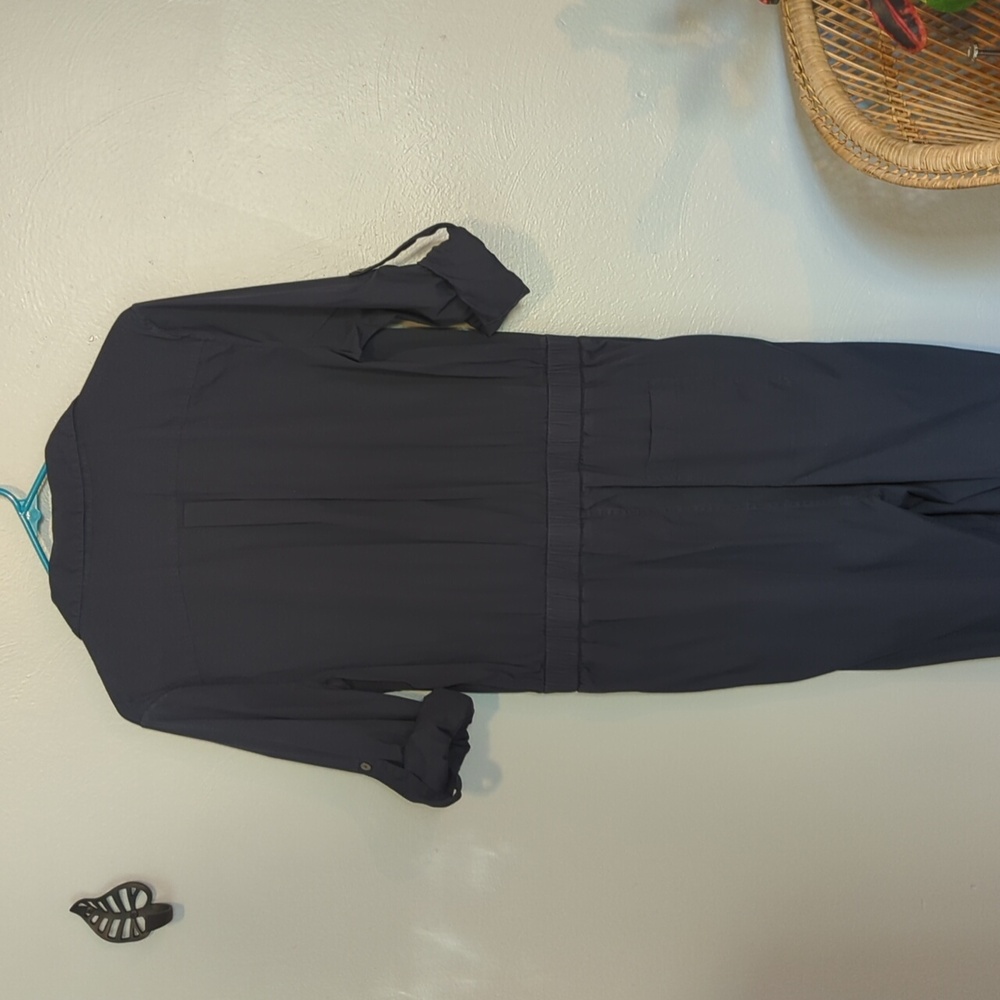 Theory Shirt Jumpsuit In Midnight Blue Color With Elastic Waist Button Front L - Picture 11 of 15
